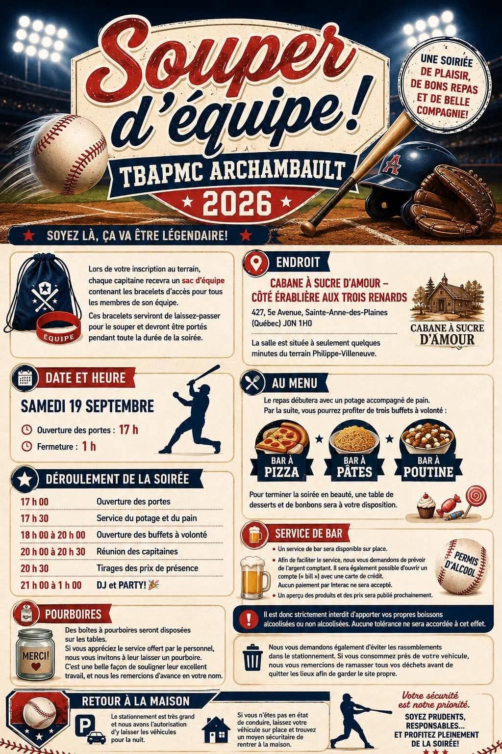 Affiche du souper d’équipe Tournoi Archambault 2026